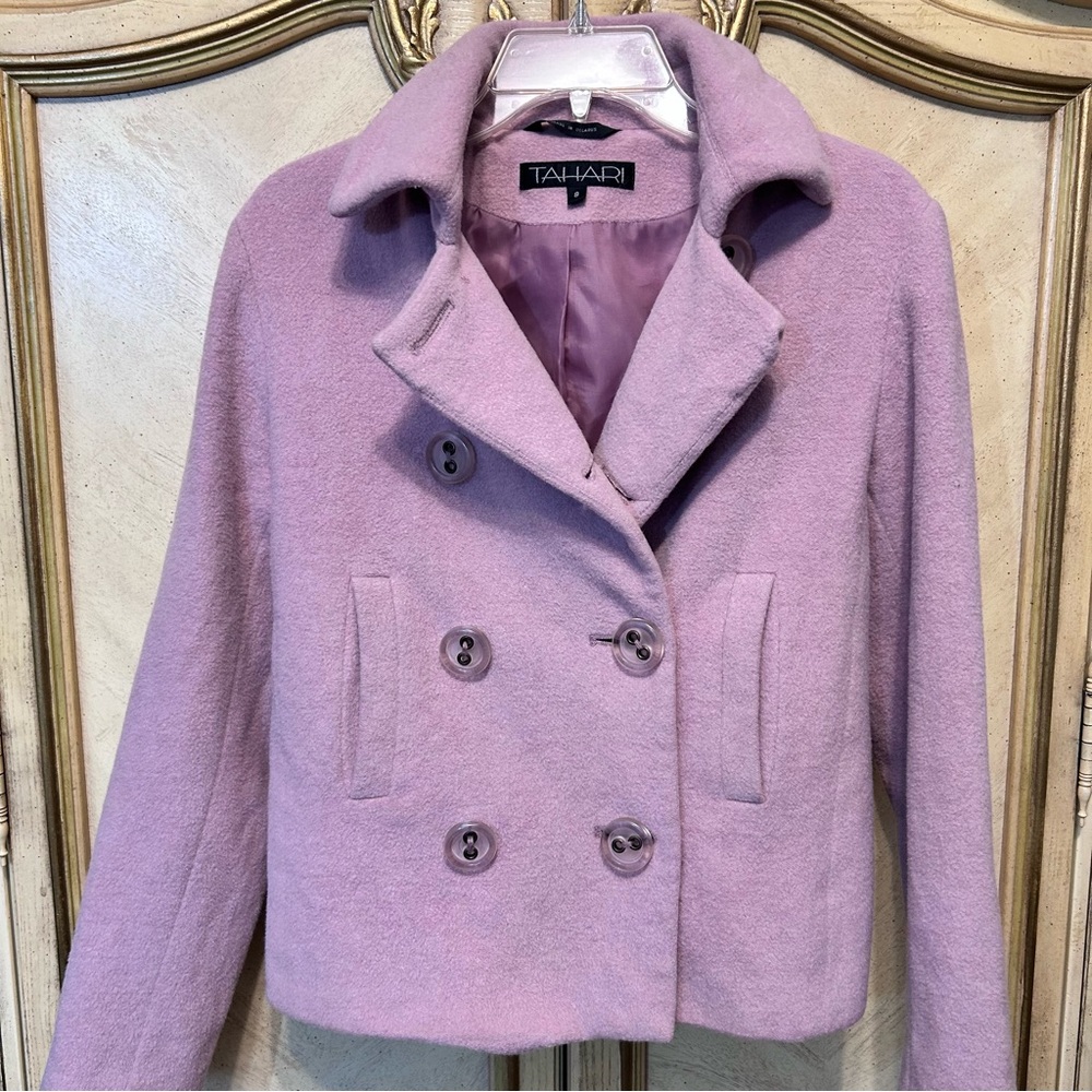 Tahari Angora Wool Pink Lilac Double-Breasted Pea Coat